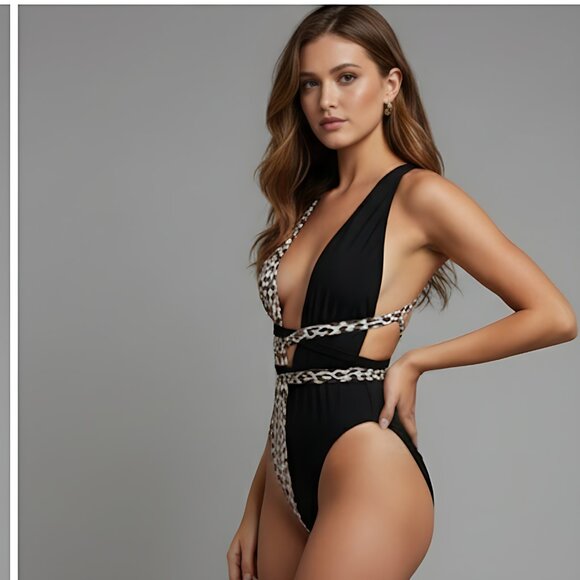 Leopard Tie One Piece Swimsuit Bathing suit - Picture 3 of 8